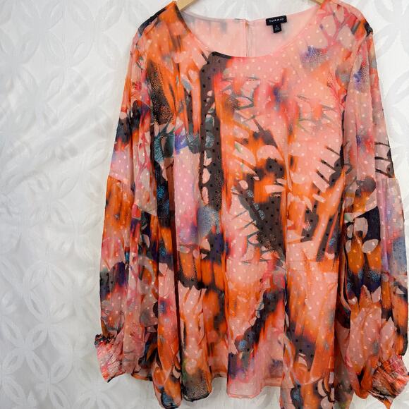 Torrid Colorful Chiffon Clip Dot Blouson Long Sleeve Blouse Size 4 - Picture 7 of 11